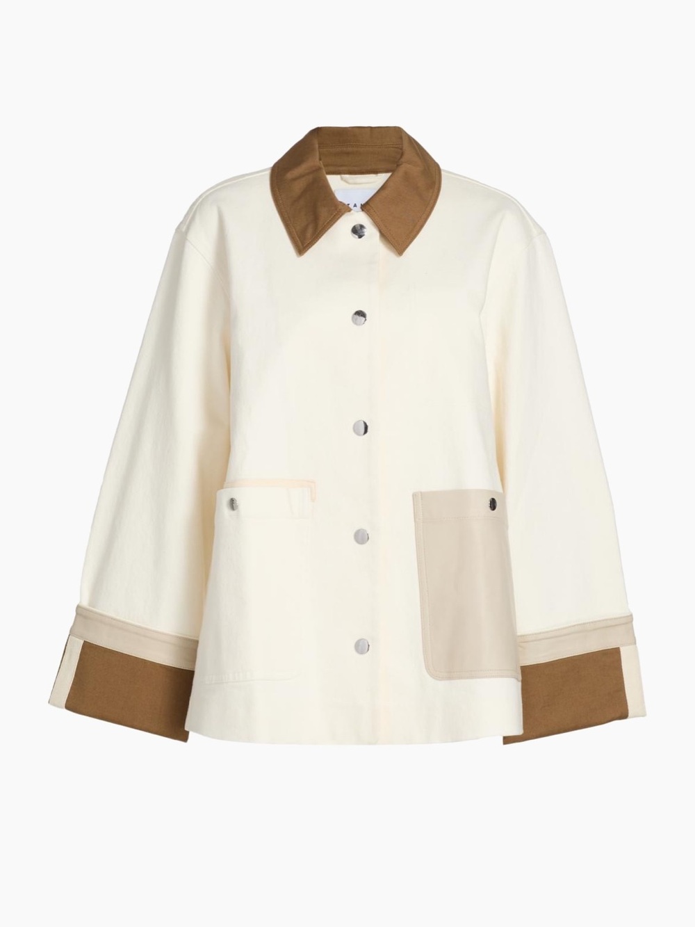 Tanya Taylor Cream and Brown Contrast-Collar Utility Jacket